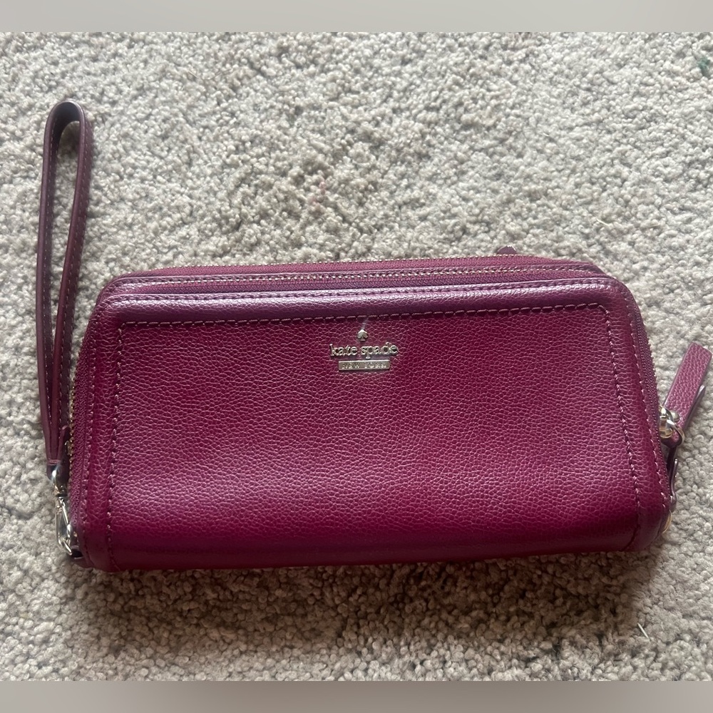 Kate Spade maroon Leather Wristlet Clutch